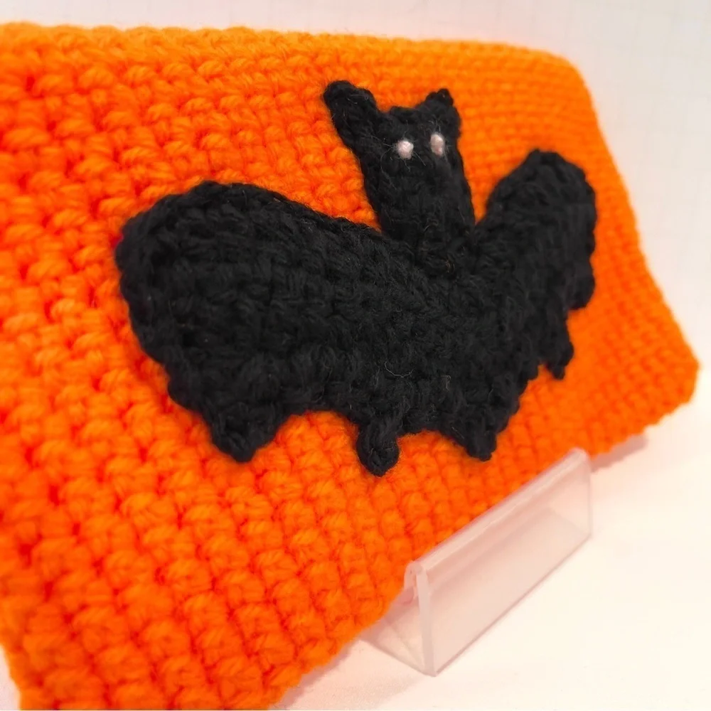 🔥 Handmade Crochet Clutch Halloween Bat Orange Black New